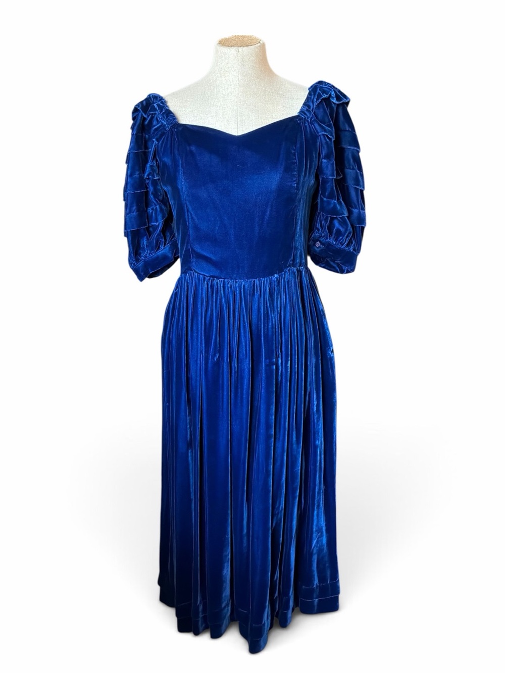 Vintage Fenwick Blue Velvet Maxi Dress Size 14